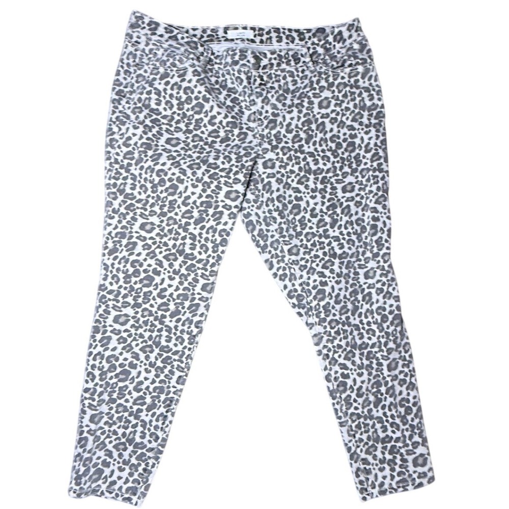 Loft Plus Modern Skinny Pants Womens 18 Grey Leopard Print Animal Print Trousers